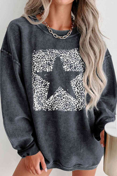 Round Neck Dropped Shoulder Star Graphic Sweatshirt