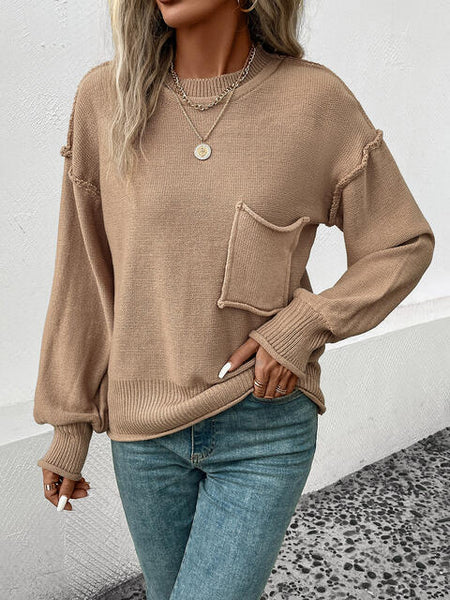 Exposed Seam Round Neck Sweater