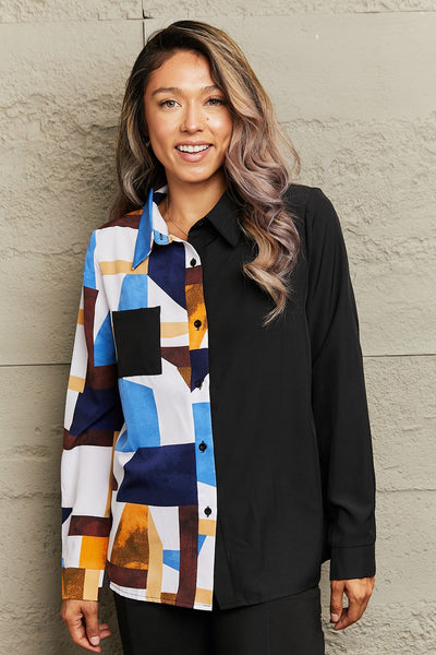 Contrast Printed Long Sleeve Collared Neck Shirt