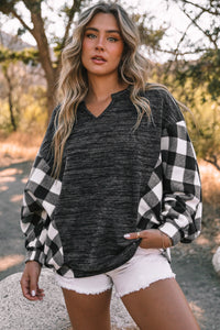 Plaid Notched Neck Top