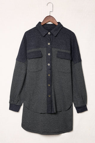 Two-Tone Waffle-Knit Button Front Shacket