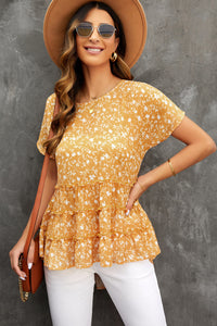 Floral Short Sleeve High-Low Tunic Top