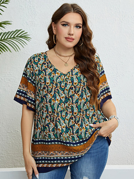 Bohemian Printed V-Neck Blouse