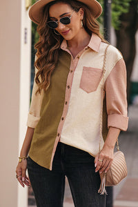 Grid Color Block Button-Up Shirt