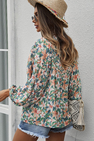 Floral Tie Neck Babydoll Blouse