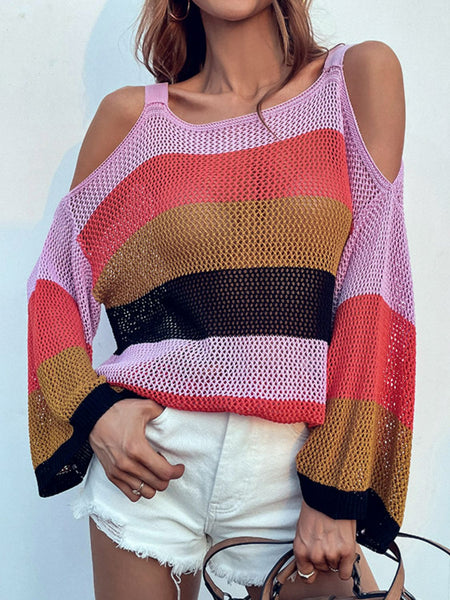 Striped Cold-Shoulder Sweater