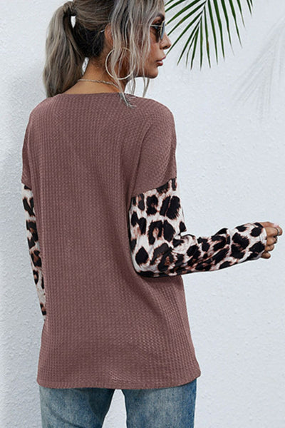 Leopard Drawstring Ruched Deep V Top