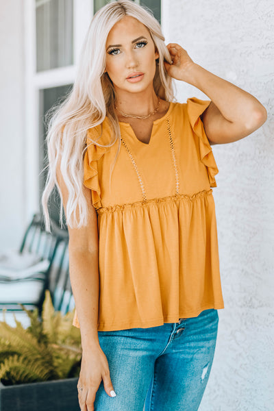 Ruffle Shoulder Frill Trim Babydoll Top