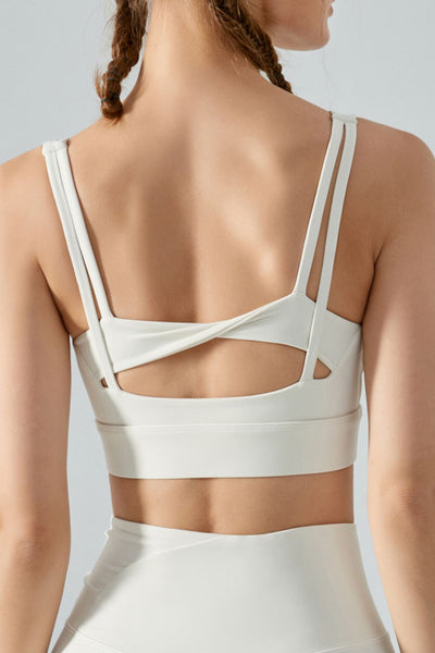 Faux Layered Twist Back Cutout Sports Bra