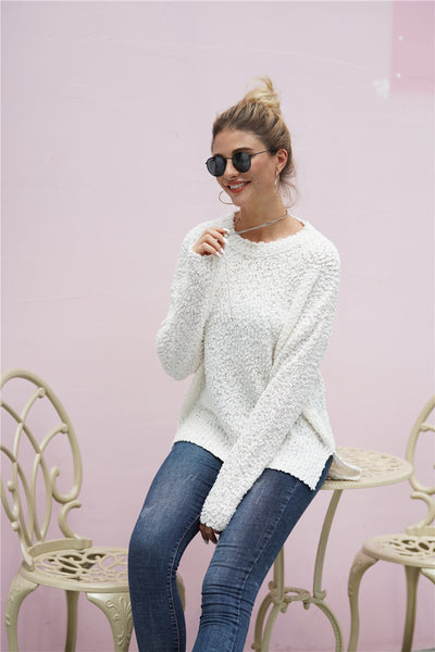 Fuzzy Side Slit High-Low Sweater