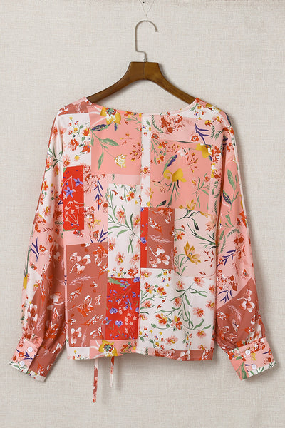 Floral Patchwork Tied Long Sleeve Blouse