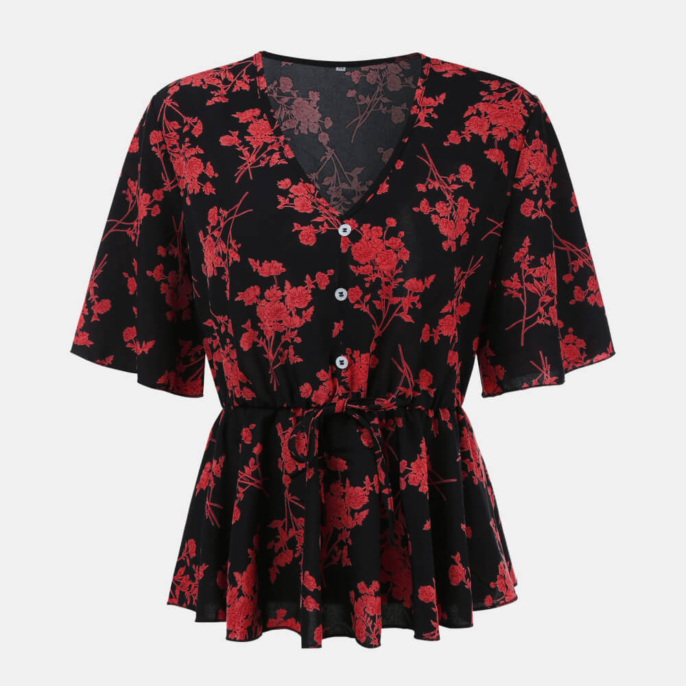 Floral V-Neck Peplum Blouse