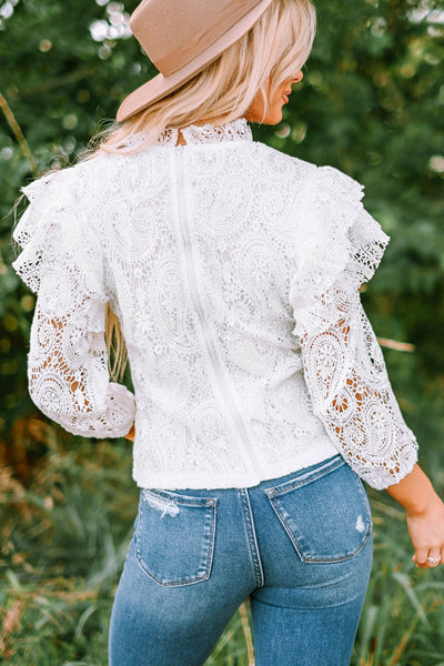 Ruffled Zip-Back Lace Blouse