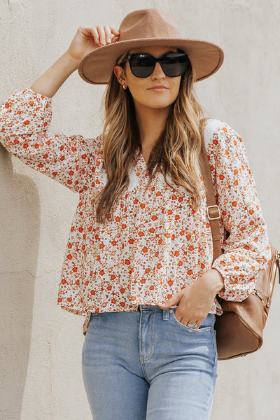 Floral Lace Contrast V-Neck Blouse