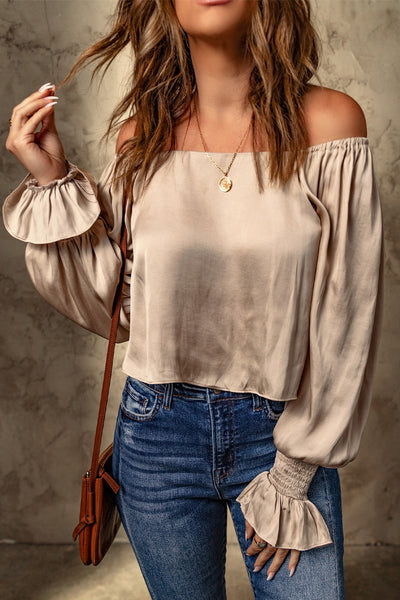 Smocked Flounce Sleeve Off-Shoulder Blouse