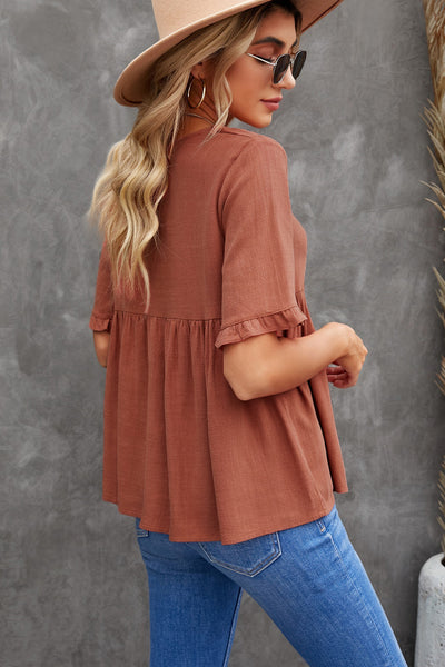 Gathered Frill Trim Peplum Top