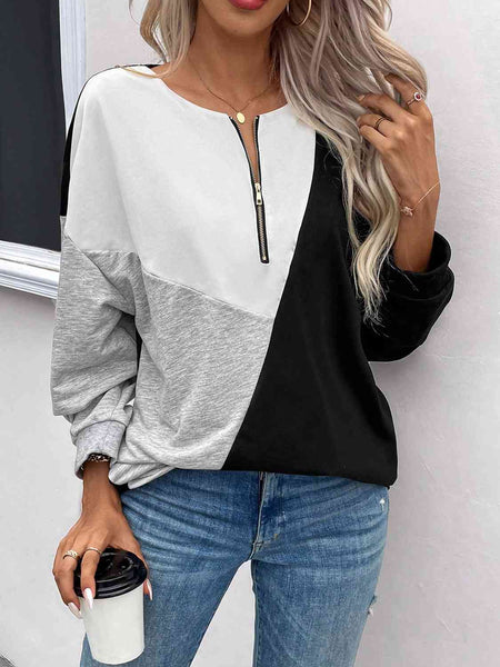 Color Block Zip-Up Sweatshirt