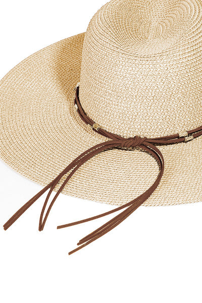 Fame Rope Strap Wide Brim Weave Hat