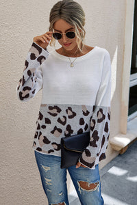 Leopard Color Block Crewneck Sweater