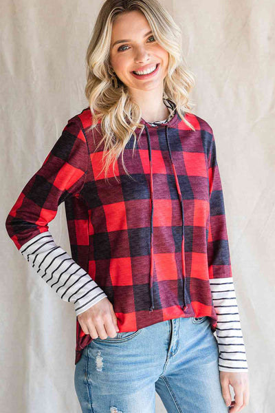 Plaid Striped Long Sleeve Hoodie