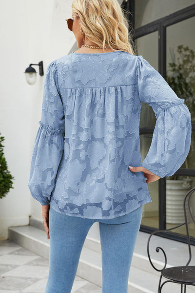 Applique Frill Trim Gathered Detail Blouse