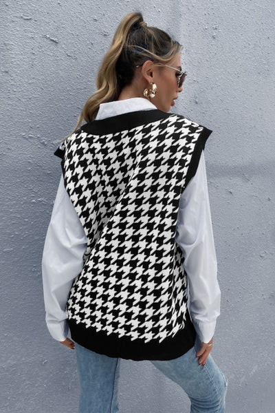 Houndstooth V-Neck Sweater Vest