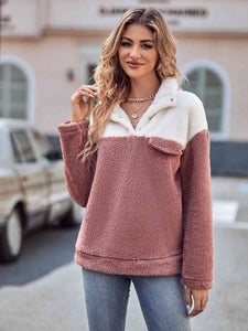 Two-Tone Dropped Shoulder Teddy Sweatshirt