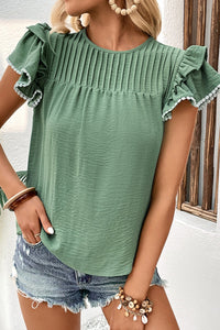 Pleated Detail Flutter Sleeve Blouse