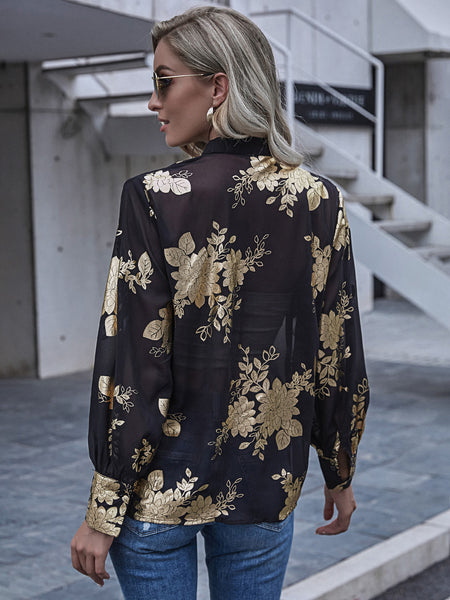 Floral Print Balloon Sleeve Shirt