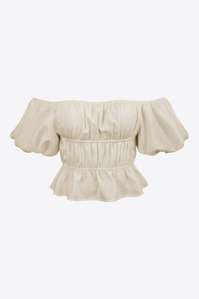 Square Neck Balloon Sleeve Cropped Blouse