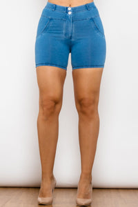 Full Size Buttoned Skinny Denim Shorts