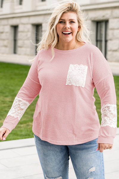 Plus Size Lace Waffle Knit Blouse