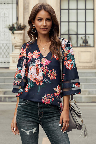 Printed Flare Sleeve Top