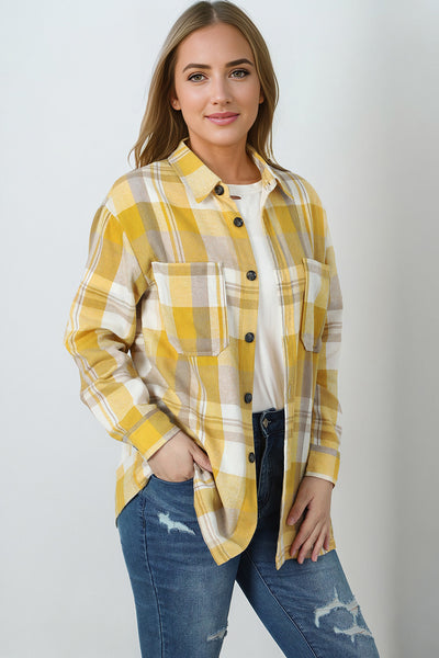 Plaid Collared Neck Long Sleeve Shirt