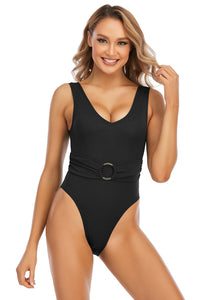 Belted Ribbed One-Piece Swimsuit