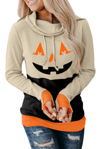 Halloween Print Color Block Drawstring Sweatshirt