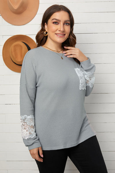 Plus Size Lace Waffle Knit Blouse