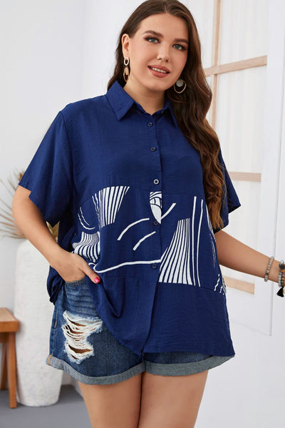 Plus Size Printed Flutter Sleeve Shirt