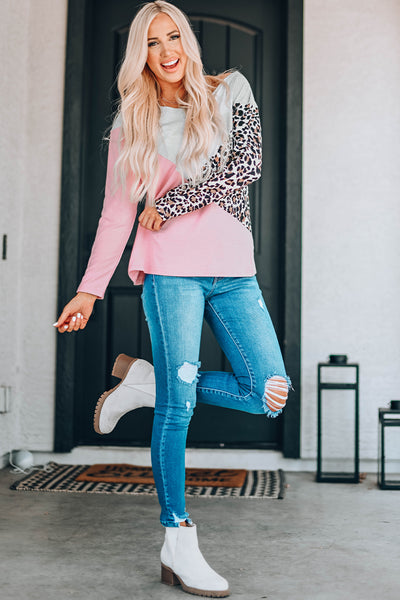 Leopard Color Block Spliced Top