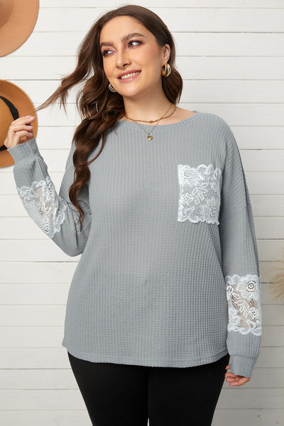 Plus Size Lace Waffle Knit Blouse