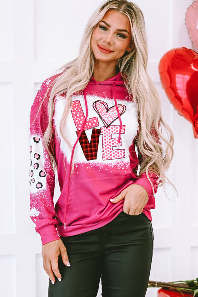 LOVE Heart Drawstring Dropped Shoulder Hoodie