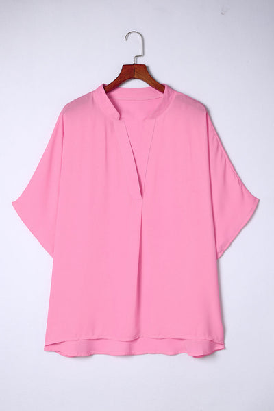 Plus Size Notched Neck Half Sleeve Blouse